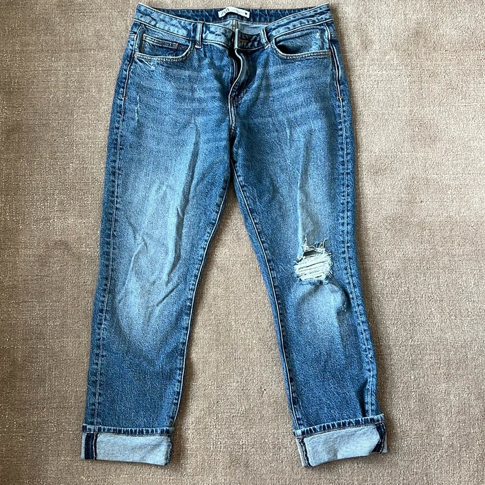 Zara Blue Distressed Denim Jean, Size US 8